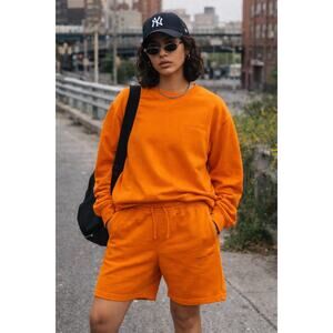 Outdoor Voices Set Crew Sweatshirt Shorts Orange Cotton Matching Medium Small